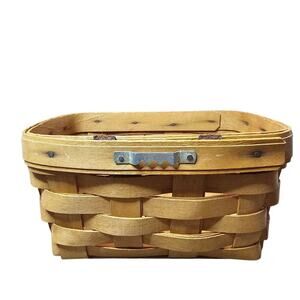 Vintage Longaberger Small Basket Handwoven Brown Rectangle Wood Signed 1994